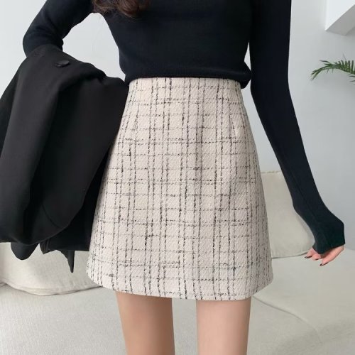 New Korean style retro temperament woolen skirt for women slimming high waist A-line hip skirt to prevent exposure