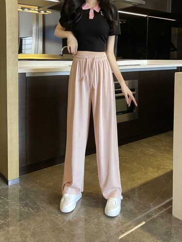 Ice silk wide-leg pants for women, summer high-waisted, loose, casual, straight-cut, floor-length pants