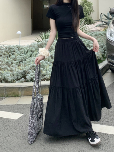 Gentle style pleated skirt women's new high-waisted slimming large-swing umbrella skirt A-line long skirt