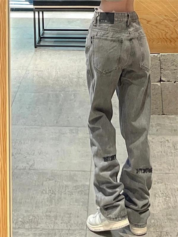 Smoke gray jeans for women, spring and autumn new style, high waisted, loose, slim, straight wide leg pants, high street ins trend