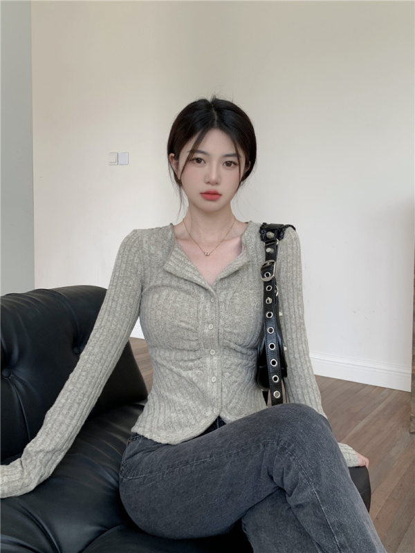Plus size women's American pure desire slim temperament early autumn single breasted long sleeve hot girl knitted cardigan for women