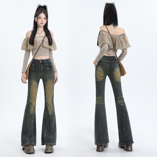 Autumn new style bootcut jeans for women high-waisted fashionable straight loose wide-leg floor mopping pants