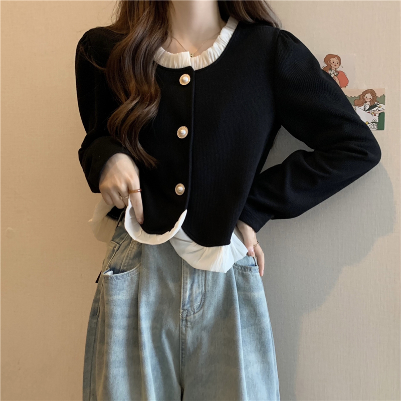Paneled chiffon long-sleeved single-breasted top jacket