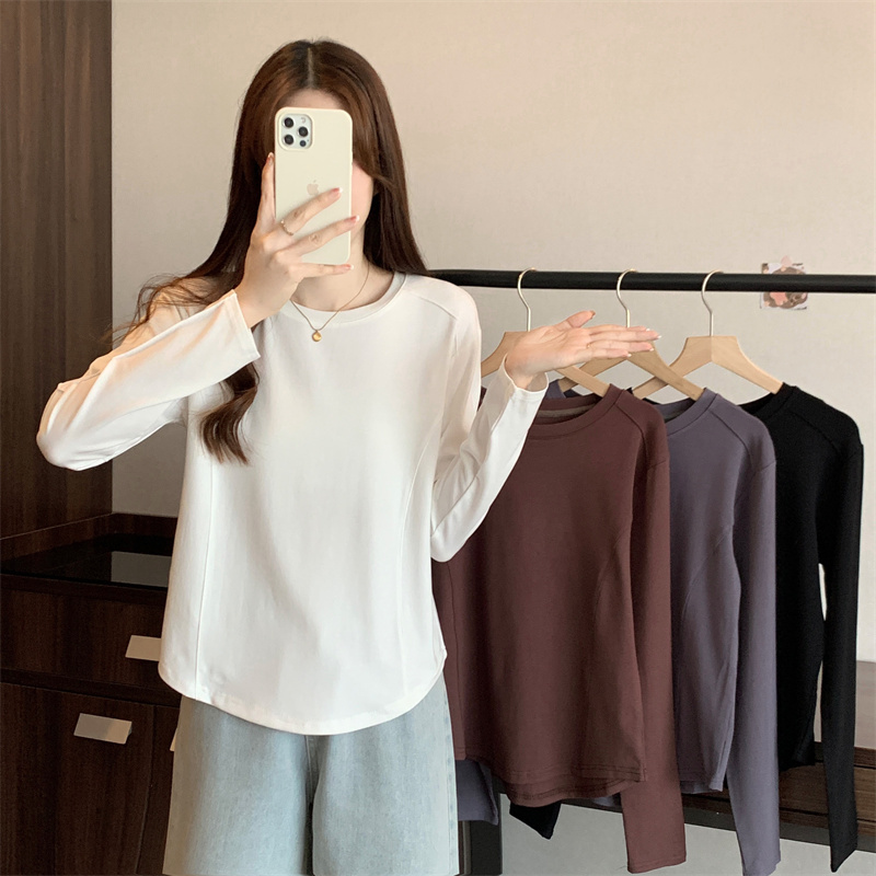 Plus size women's clothing for fat girls spring new fashion versatile brushed tops and bottoming shirts