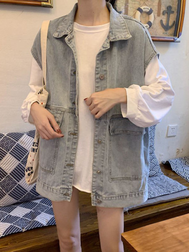 Summer new style Hong Kong style denim vest women's personalized fashion ins trend outer wear loose Korean style vest vest jacket