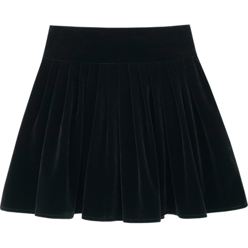 High-waisted pleated gold velvet skirt for women winter new Korean style small black a-line skirt