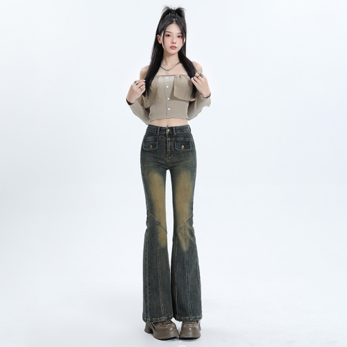 Autumn new style bootcut jeans for women high-waisted fashionable straight loose wide-leg floor mopping pants