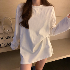 White long-sleeved t-shirt for women in spring and autumn, versatile loose sweatshirt, bottoming shirt, summer short-sleeved top