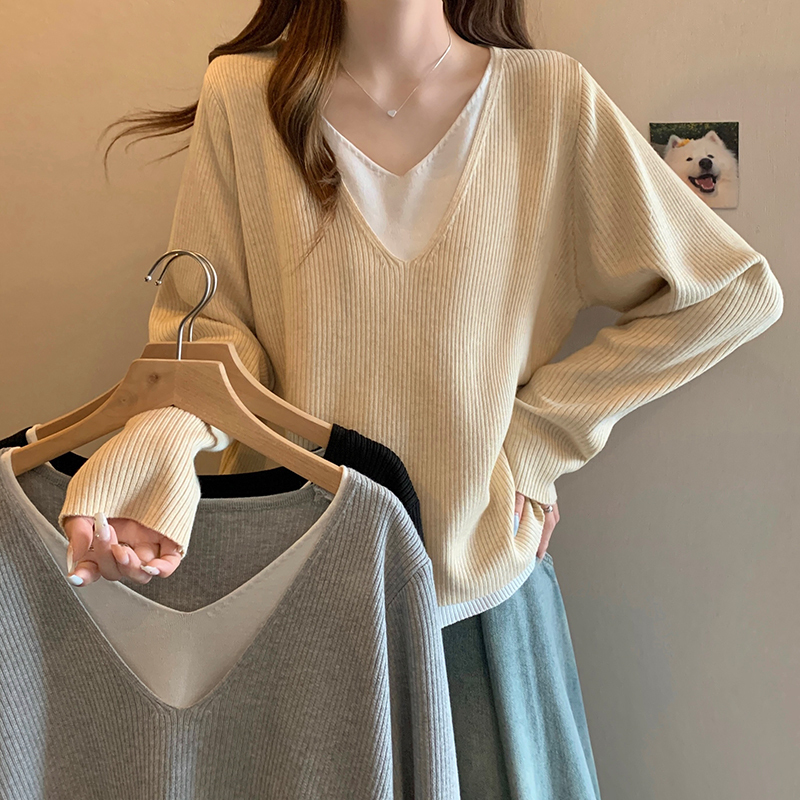 Plus size women's autumn and winter clothing new style knitted sweater tops for fat mm loose and versatile bottoming shirt