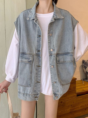 Summer new style Hong Kong style denim vest women's personalized fashion ins trend outer wear loose Korean style vest vest jacket