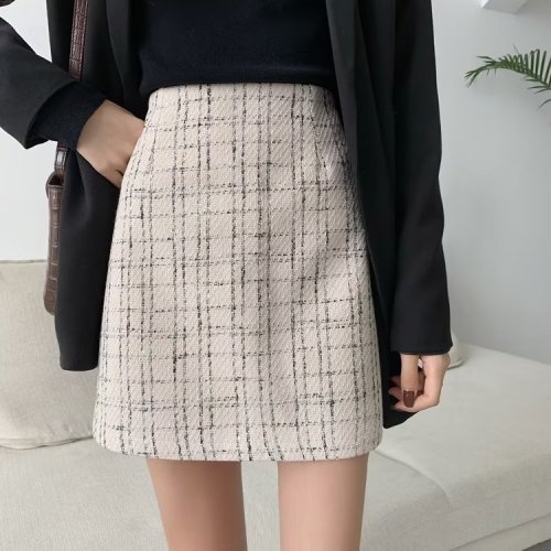 New Korean style retro temperament woolen skirt for women slimming high waist A-line hip skirt to prevent exposure