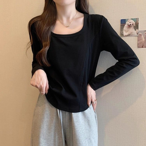 DeRong autumn new style slim and stylish long-sleeved bottoming shirt for fat mm, loose inner T-shirt top