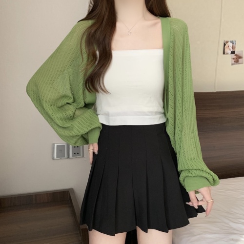 Women's French ice silk knitted sun protection cardigan top women's thin small coat shawl vest blouse