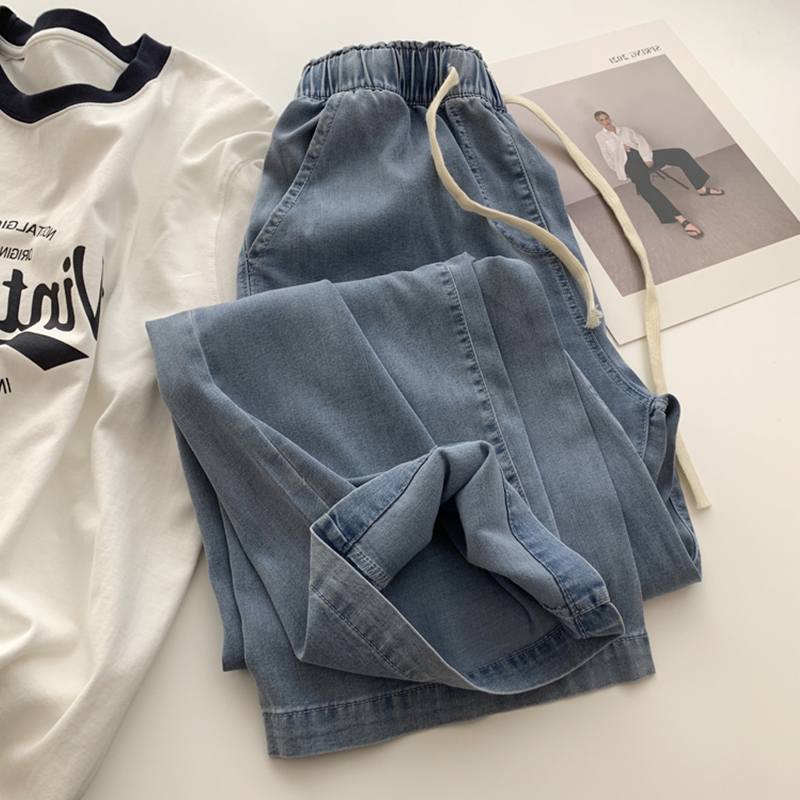 Summer thin Tencel jeans for women new large size pear-shaped figure fat sister mm slimming wide leg pants