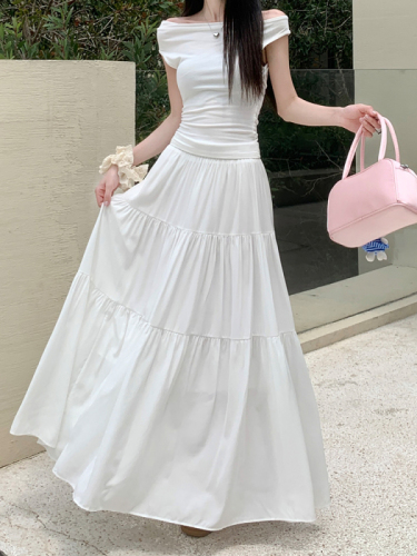 Gentle style pleated skirt women's new high-waisted slimming large-swing umbrella skirt A-line long skirt