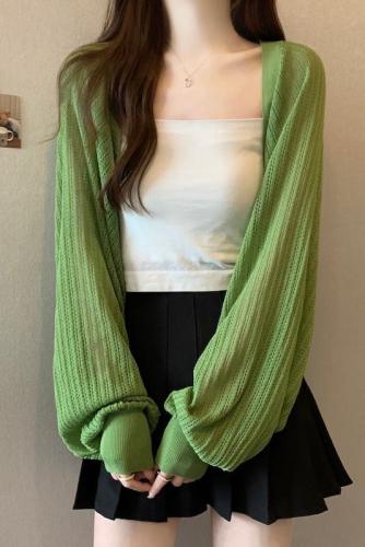 Women's French ice silk knitted sun protection cardigan top women's thin small coat shawl vest blouse