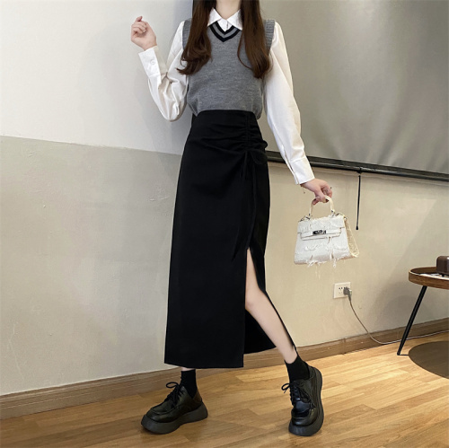 Plus size women's autumn and winter new woolen skirt women's fashionable hip-hugging skirt mid-length skirt