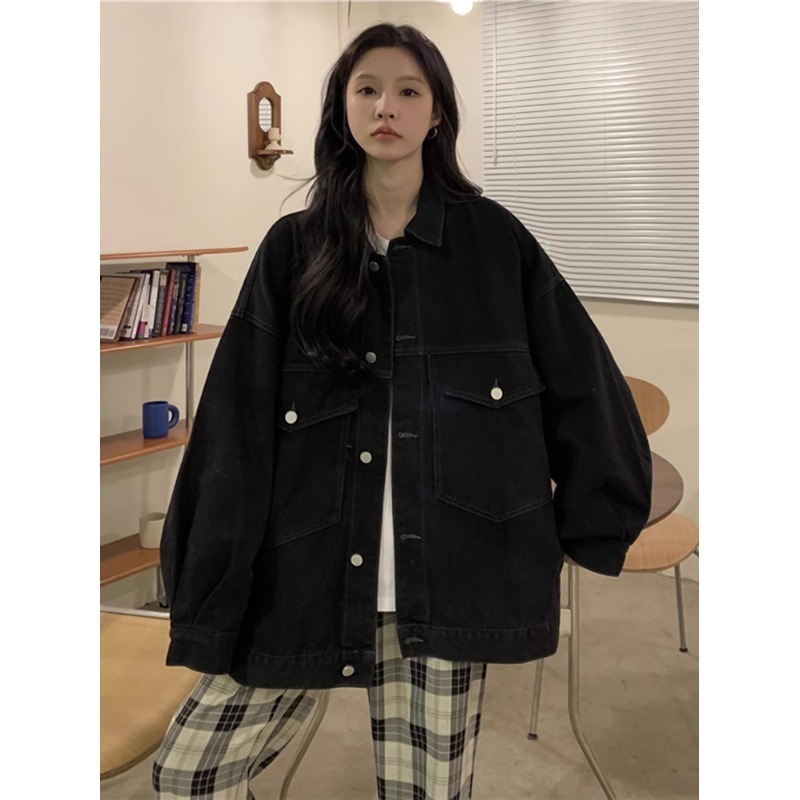 Denim jacket for women spring and autumn new large size fat mm retro BF style letter print loose design jacket top