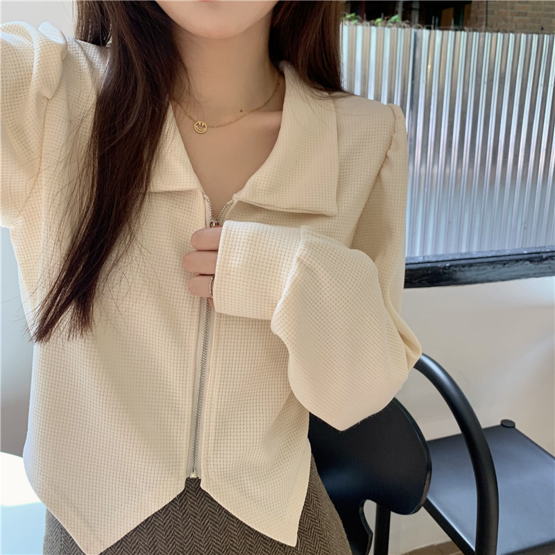 Large size retro lapel irregular swallowtail long-sleeved T-shirt for women, versatile slim fit trendy top