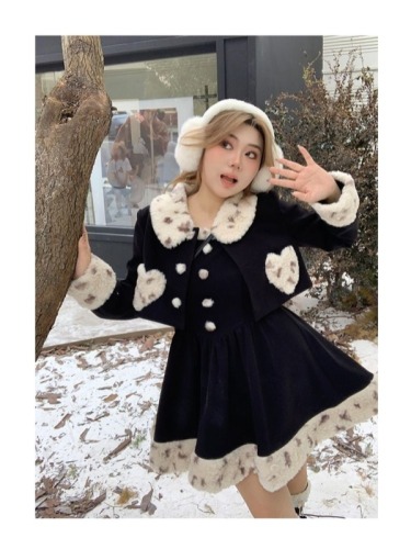 Annie is not popular furry love fashion suit women  autumn fur collar slim slim suspender dress