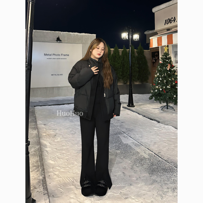 High-waisted ham pants, slimming and drapey, wide-leg black flared slit suit pants
