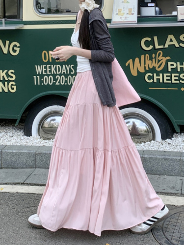 Gentle style pleated skirt women's new high-waisted slimming large-swing umbrella skirt A-line long skirt