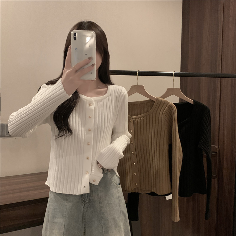 Square neck sweater women's sweater cardigan autumn new style inner top bottoming shirt jacket