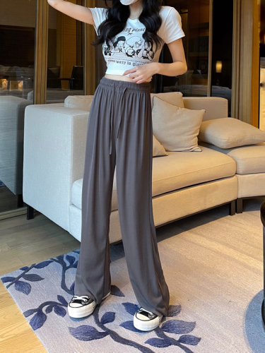 Ice silk wide-leg pants for women, summer high-waisted, loose, casual, straight-cut, floor-length pants