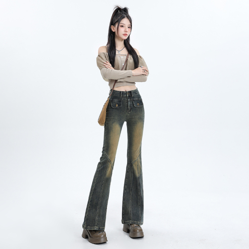 Autumn new style bootcut jeans for women high-waisted fashionable straight loose wide-leg floor mopping pants