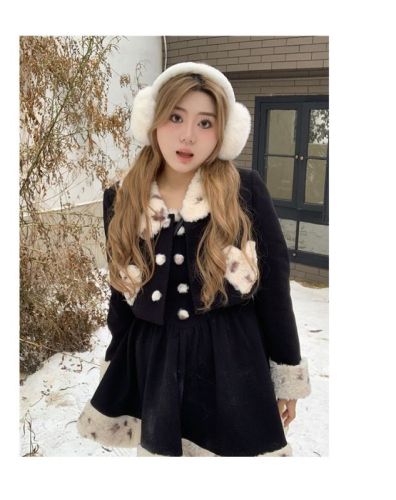 Annie is not popular furry love fashion suit women  autumn fur collar slim slim suspender dress