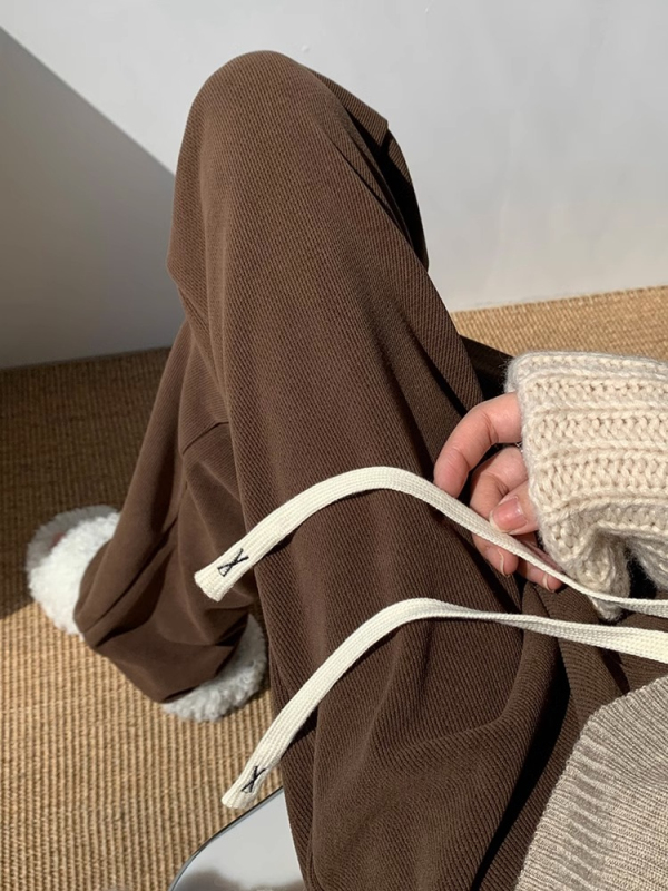 Chenille wide-leg pants for women, spring, autumn and winter new high-waisted, slim and drapey drawstring casual corduroy pants