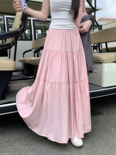 Gentle style pleated skirt women's new high-waisted slimming large-swing umbrella skirt A-line long skirt