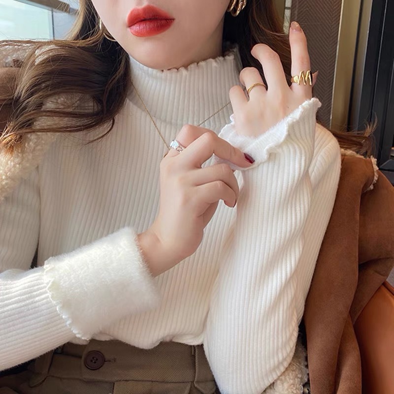 Autumn and winter new style plus velvet and thickened all-in-one velvet sweater for women, half turtleneck, popular style with a western style bottoming sweater