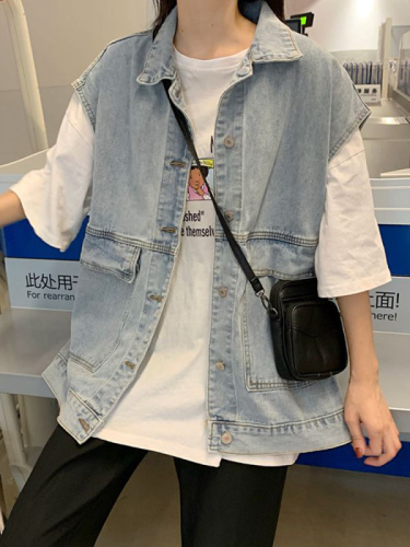 Summer new style Hong Kong style denim vest women's personalized fashion ins trend outer wear loose Korean style vest vest jacket