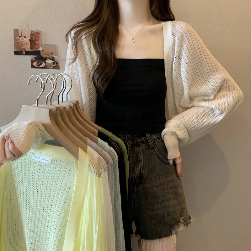 Women's French ice silk knitted sun protection cardigan top women's thin small coat shawl vest blouse