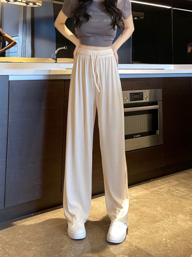 Ice silk wide-leg pants for women, summer high-waisted, loose, casual, straight-cut, floor-length pants