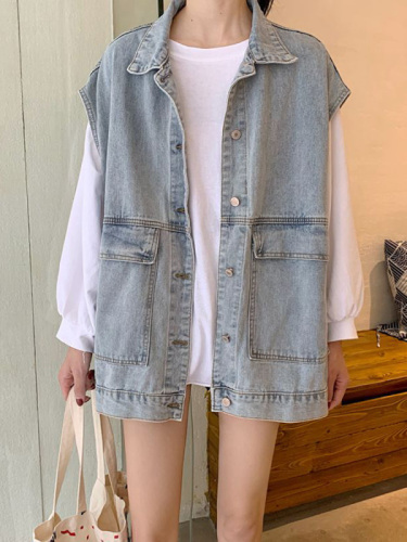 Summer new style Hong Kong style denim vest women's personalized fashion ins trend outer wear loose Korean style vest vest jacket