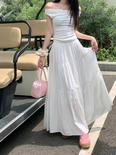 Gentle style pleated skirt women's new high-waisted slimming large-swing umbrella skirt A-line long skirt