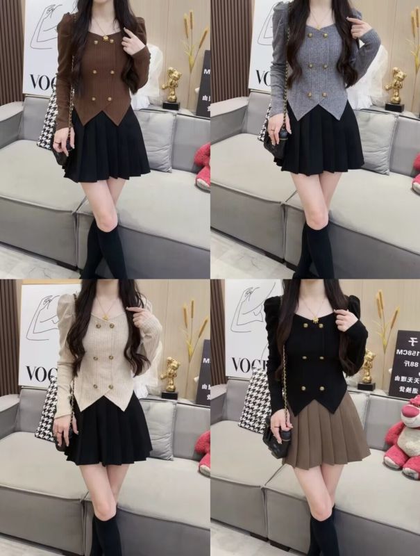 Plus size women's autumn and winter new style sweet pure desire small fragrance double-breasted long-sleeved slim knitted bottoming shirt