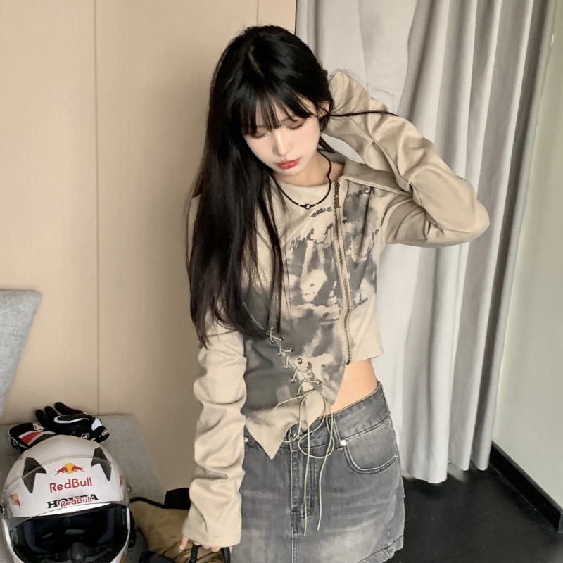 Plus size women's cardigan jacket women's design niche graffiti print irregular top trendy slim fit