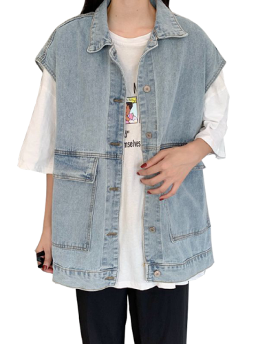 Summer new style Hong Kong style denim vest women's personalized fashion ins trend outer wear loose Korean style vest vest jacket