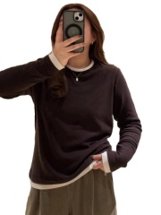 Large size double-sided German velvet fake two-piece bottoming shirt long-sleeved T-shirt spring new fat mm loose flesh-covering inner top