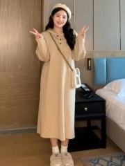 Plus size women's autumn and winter knitted hooded sweatshirt dress for fat mm, loose and slim with bottoming sweater and long skirt