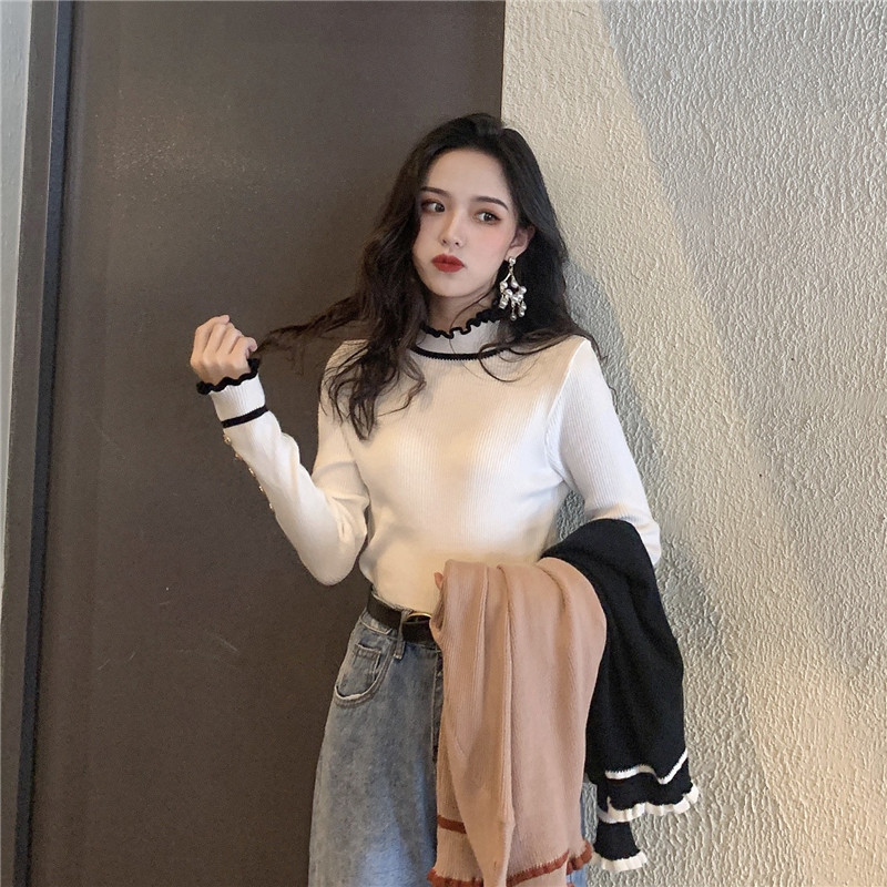 Half turtleneck black bottoming shirt for women in autumn and winter, high-end knitted sweater, slim fit, lazy style sweater top
