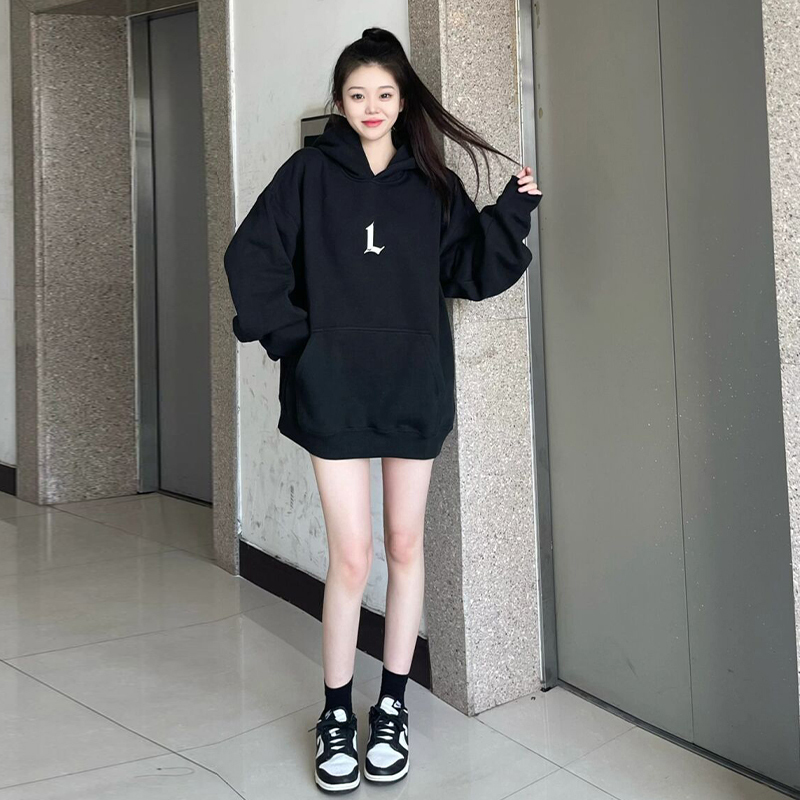American retro khaki hooded sweatshirt jacket for women spring and autumn 2023 new oversize long-sleeved top