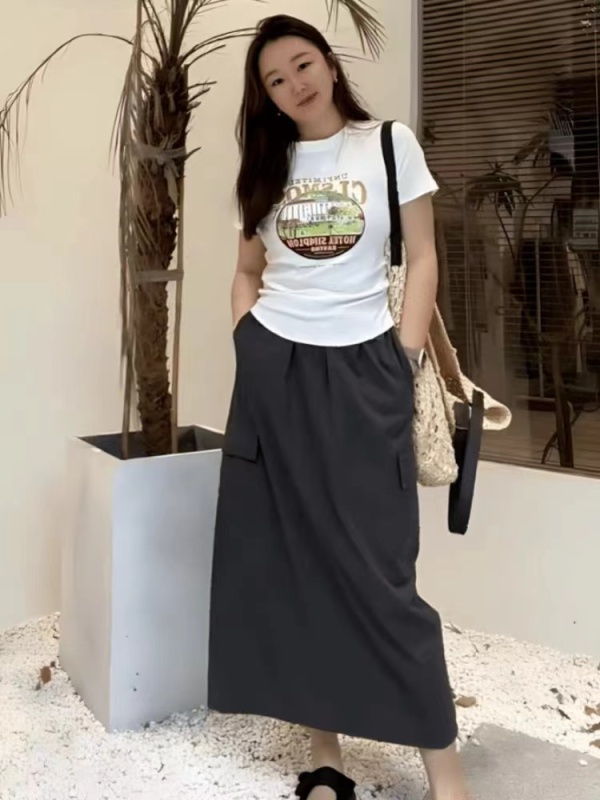 Large size sweet and cool high-waisted a-line skirt for women new summer fat mm pear-shaped figure belly-covering workwear skirt