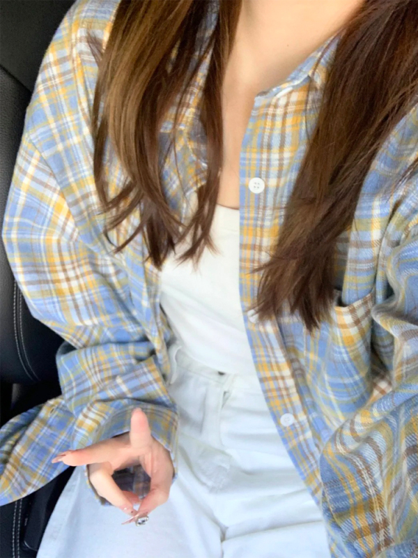Plaid shirt top women's design high-end early spring new Korean style retro sun protection shirt jacket top