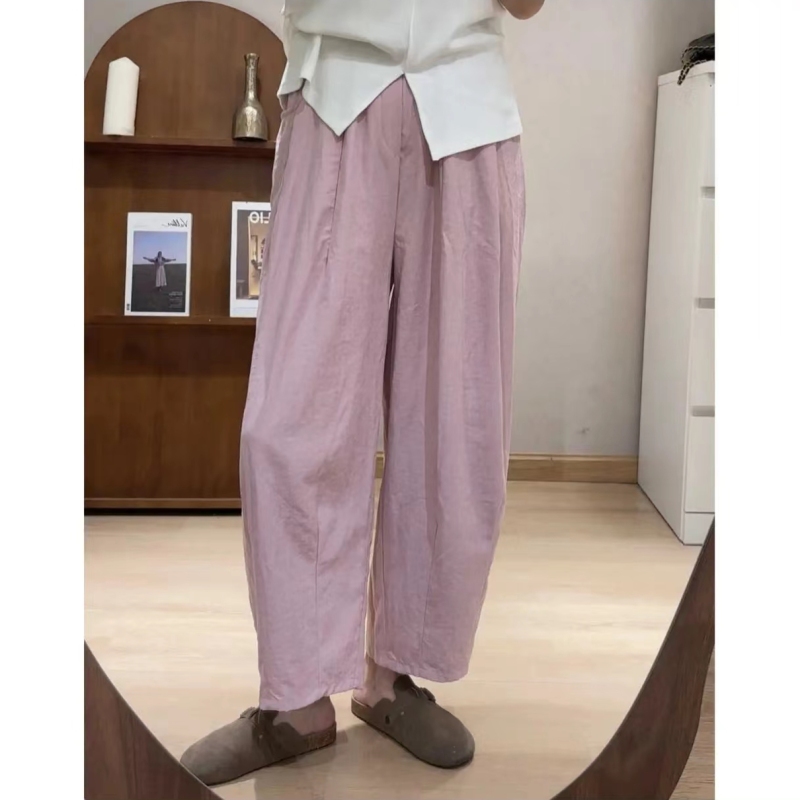 Solid color spring, summer and autumn versatile comfortable and breathable women's pants with elastic waist for casual slimming