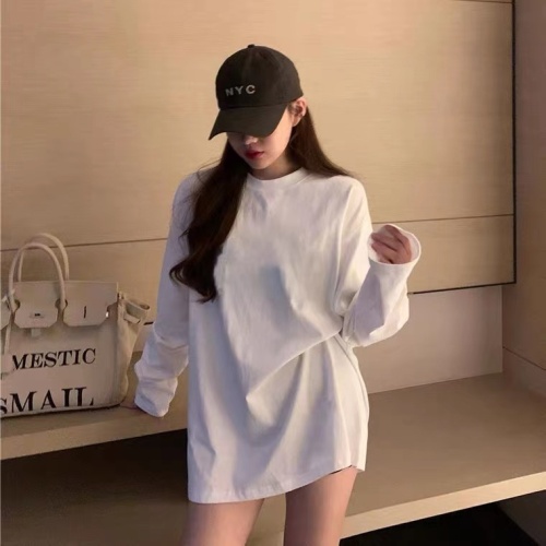 New autumn and winter T-shirts for women, loose white bottoming shirts, spring and autumn inner tops, autumn pure white T-shirts