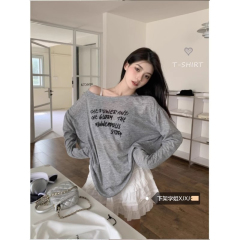 Lazy style letter printed long-sleeved sunscreen T-shirt for women summer new pure desire loose and slim outer top